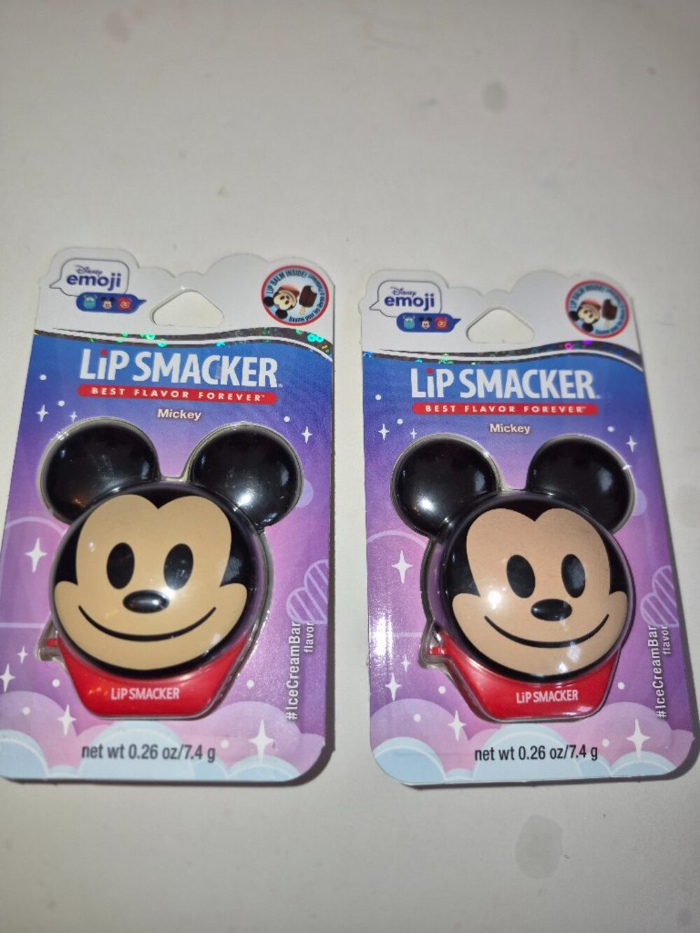 Disney Emoji Mickey Mouse Lip Smacker Lip Balm Lot of 2 Ice Cream Bar Flavor NEW